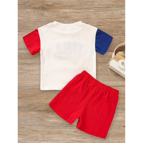 Infant Baby Boy 4th Of July Outfit Set USA Letter Print Color Block