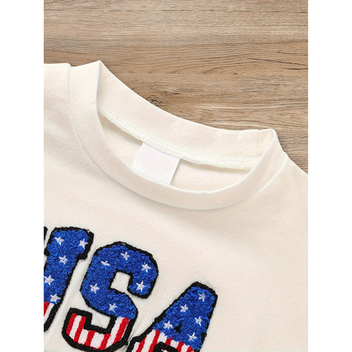 Infant Baby Boy 4th Of July Outfit Set USA Letter Print Color Block
