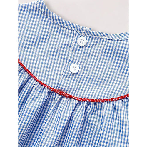 Baby Girls 4th Of July Dress Gingham American Flag White Blue Color